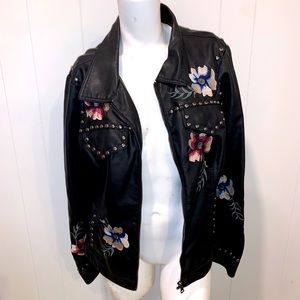 Faux Leather jacket with embellishments flowers